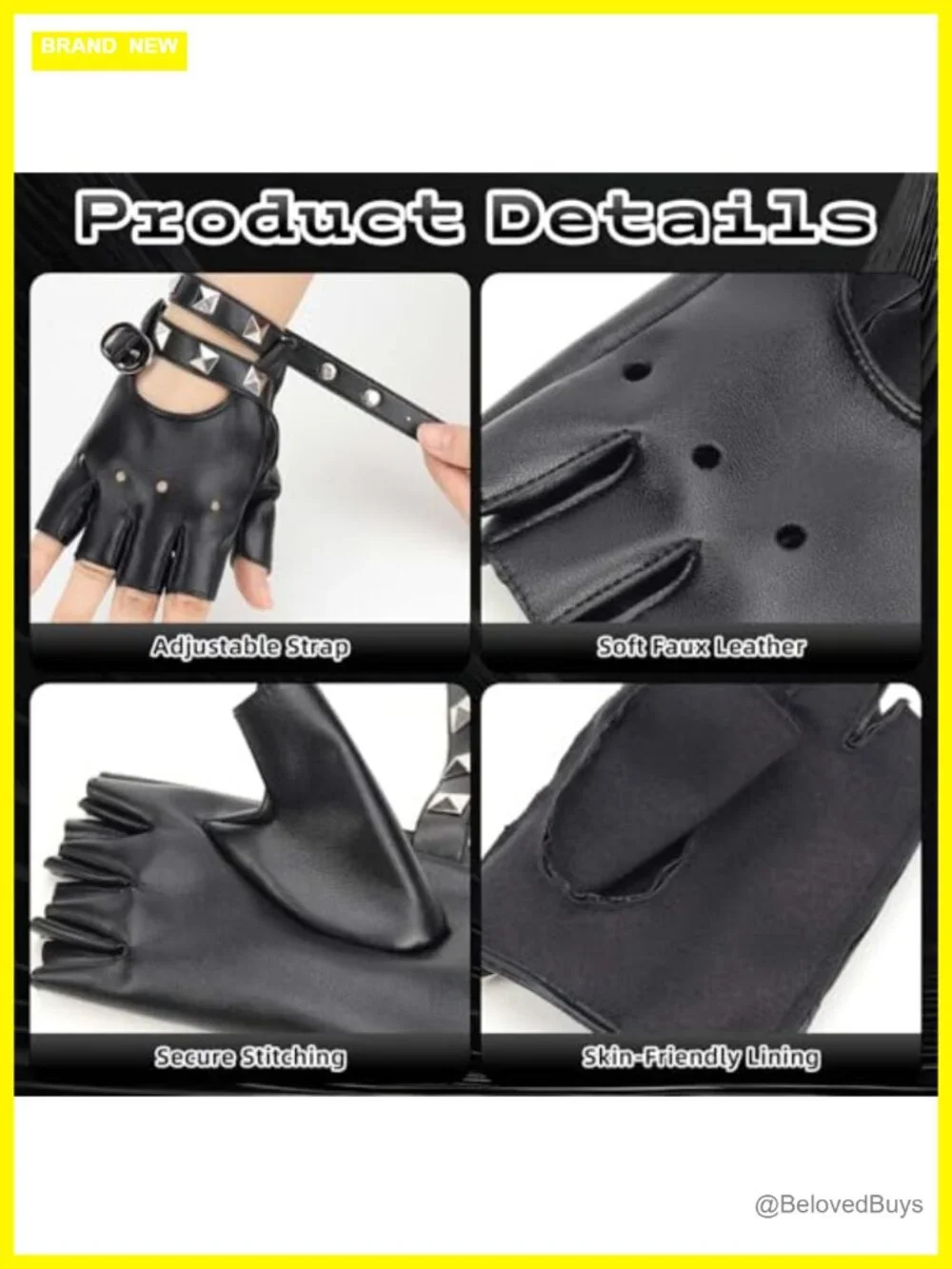 Fingerless Faux Leather Gloves Black Biker Punk Gloves